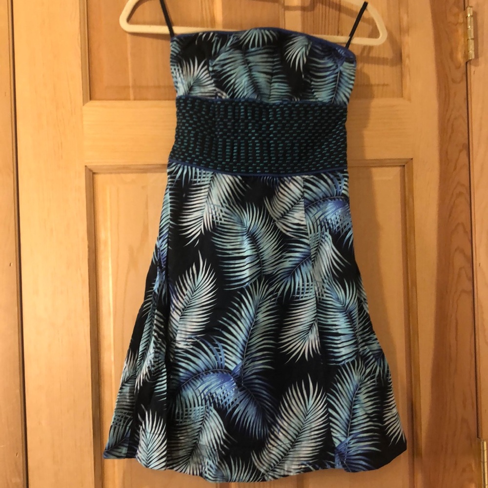 Free People Blue Tropical Strapless Dress